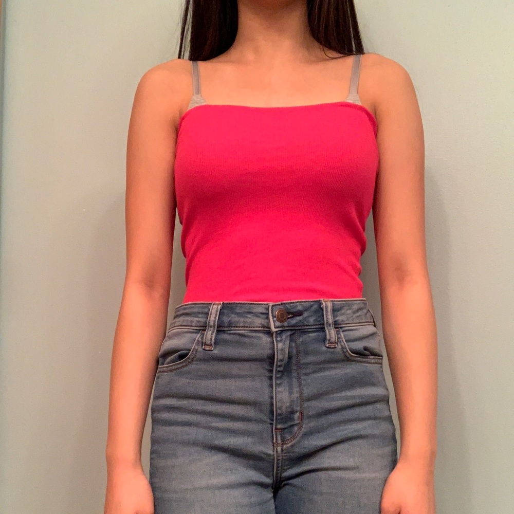 bright pink ribbed tube top